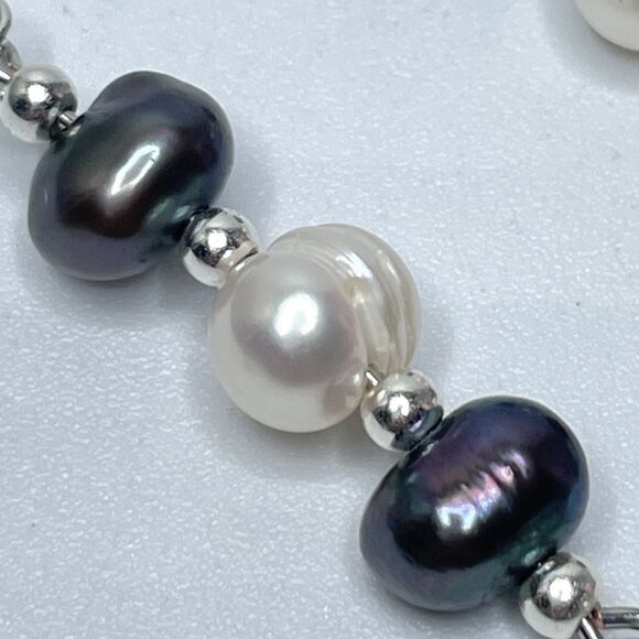 Artisan Silver Plated Dangle Earrings White Peacock Freshwater Pearl Beaded - Picture 6 of 7